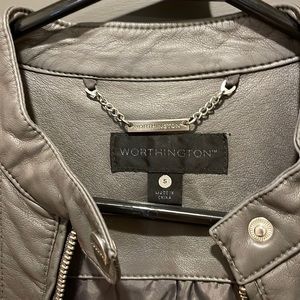Gray, leather jacket, size small